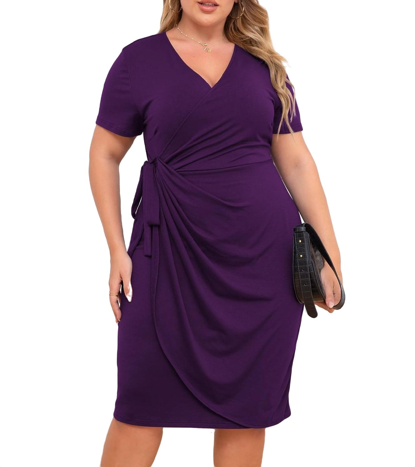 SheIn Women's Solid Party Dresses Plus Size Short Sleeve High
