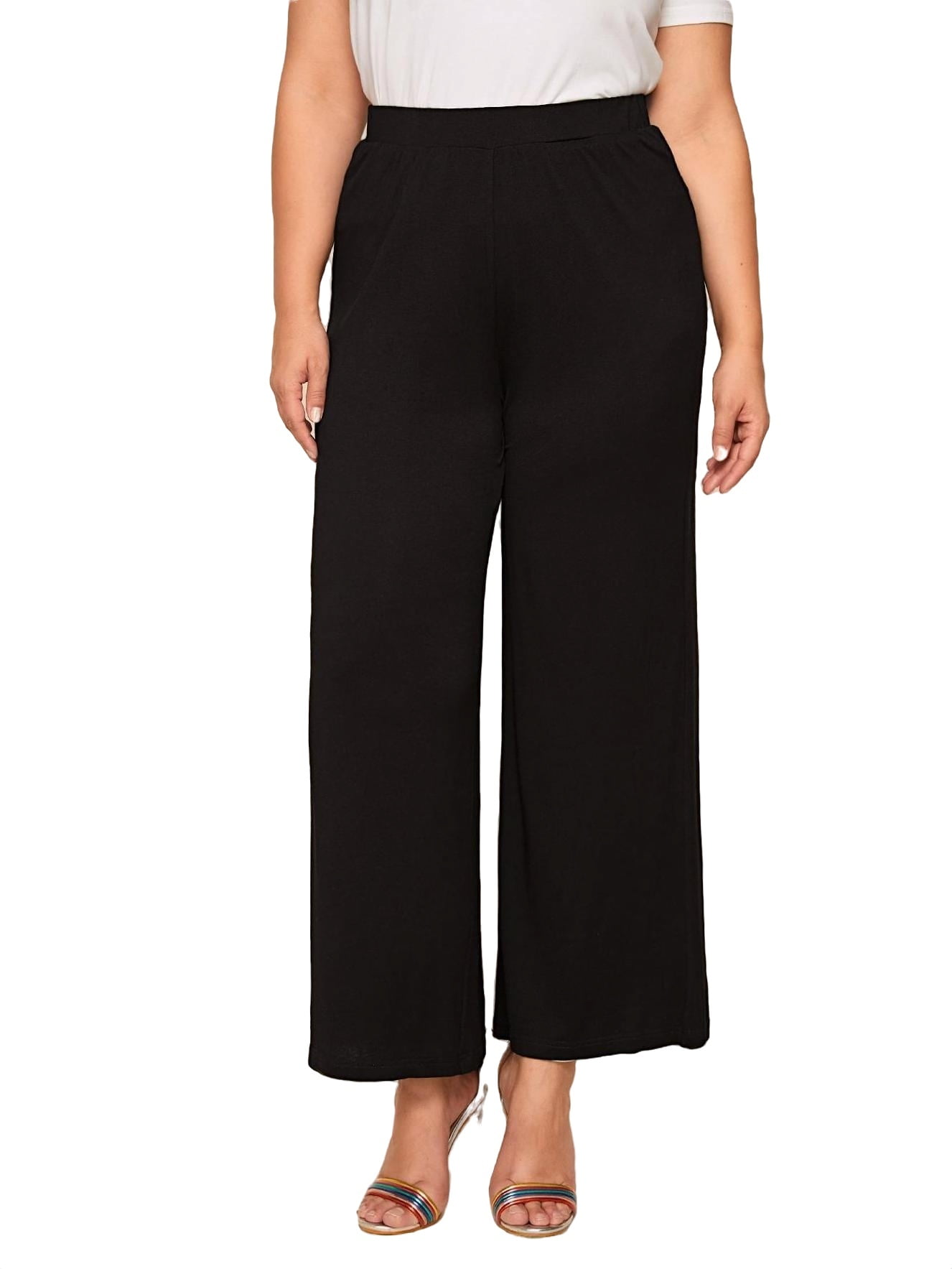 Elegant Solid Wide Leg Black Plus Size Pants (Women's) - Walmart.com