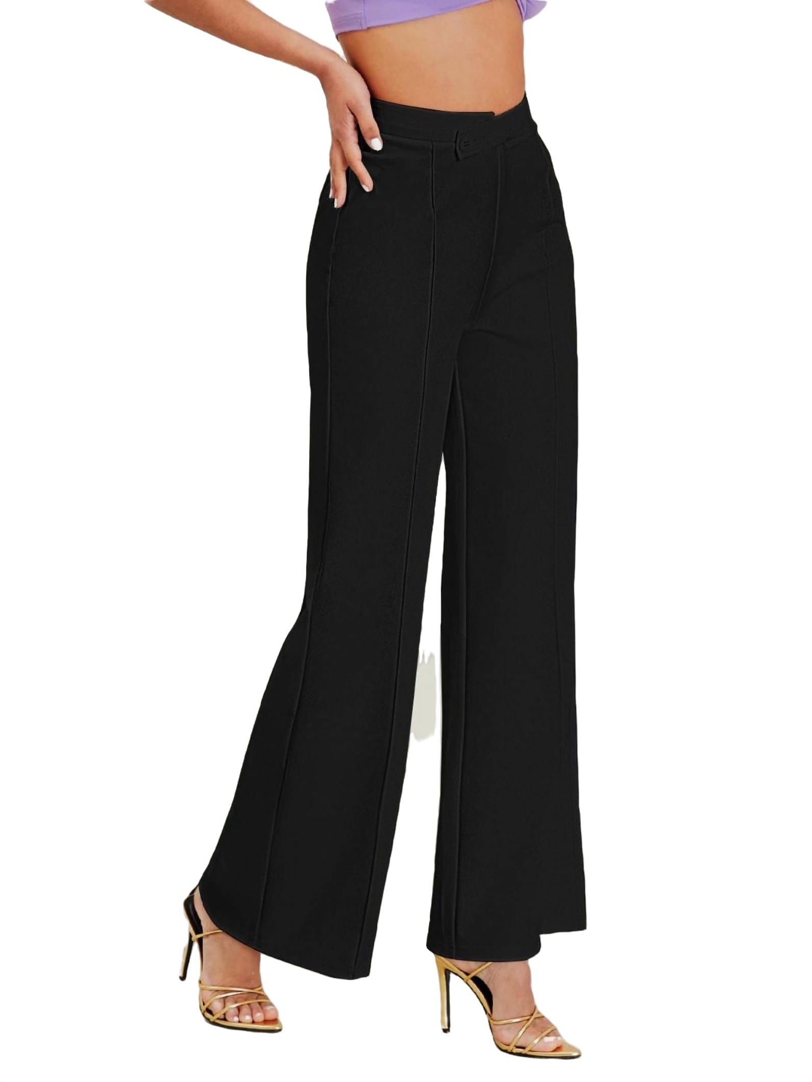 Elegant Solid Wide Leg Pants Black Women Pants (Women's) - Walmart.com