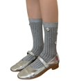 thumbnail image 1 of Elegant Solid Womens Rhinestone Ribbed Socks Summer Spring Girls Calf Socks, 1 of 20