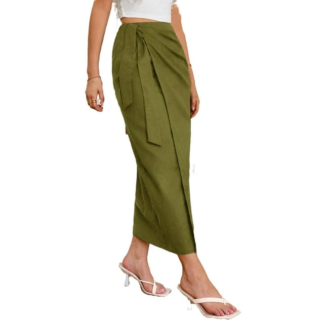 Elegant Solid Wrap Skirts Olive Green Women Skirts - Walmart.com