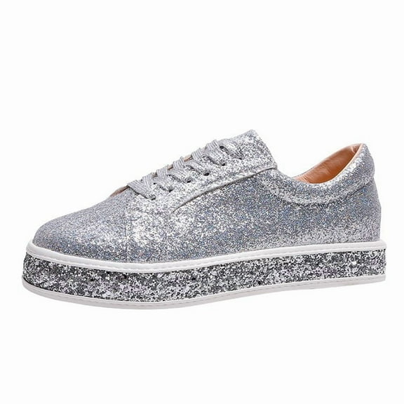 Elegant Sparkle: Women's Bedazzled Platform Sneakers | Glitter Rhinestone Fashion Shoes for Party & Prom