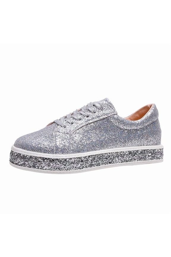 Elegant Sparkle: Women's Bedazzled Platform Sneakers | Glitter Rhinestone Fashion Shoes for Party & Prom