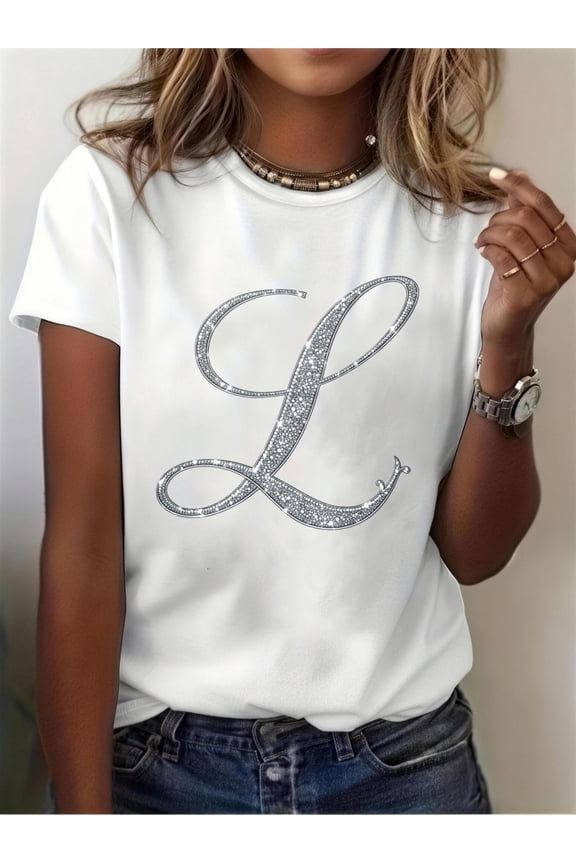 Elegant Sparkling Initial L Monogram Design Unisex T-Shirt, S - 5XL