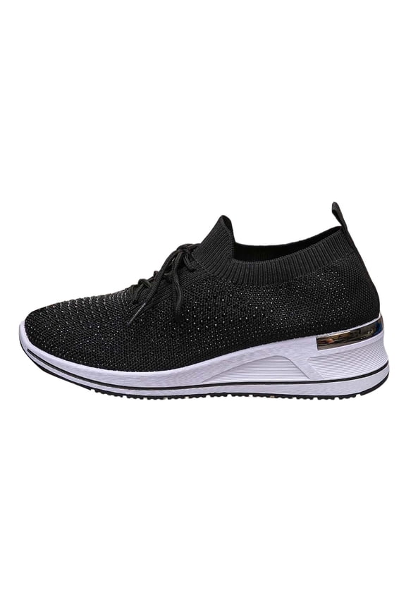 Elegant Sparkly Mesh Slip on Sneakers for with Platform Chunky Heel—Stylish Casual Footwear Lightweight Knit Mesh Comfortable and Casual One-Step Shoes