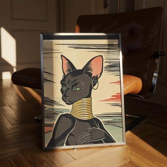 Elegant Sphynx Cat Comic Wall Art Print, Unframed Paper Poster 16x20in