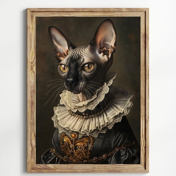 Elegant Sphynx Cat Wall Art Print Dark Royal Pet Portrait Painting Baroque Style Gothic Cat Decor Art