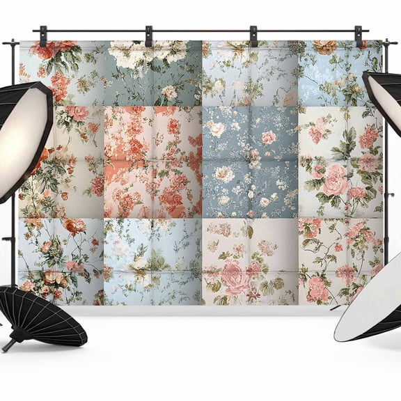Elegant Spring Floral Backdrop for Photoshoot,Photography Photo Studio Background Wall Backdrop,Summer Botanical Plaid Farmhouse Back Drop Banner Panel for Portraits Wedding Live Streaming 7x5Ft