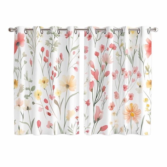 Elegant Spring Floral Kitchen Curtains 72 Inch Length, Botanical Summer Flowers Grommet Top Bedroom Living Room Curtains, Light Filtering Cafe Curtain Drapes 2 Panels Set 104''x72''