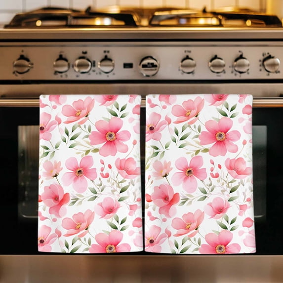 Elegant Spring Floral Kitchen Towels Set of 3, Pink Flower Summer Botanical Absorbent Dish Towels for Kitchen, Microfiber Hand Towel, Quick Drying Tea Towel for Cleaning Decorative Dishcloths