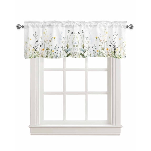 Elegant Spring Floral Kitchen Valances for Windows Farmhouse Linen Window Valance Curtain for Living Room Window Treatment Pastoral Summer Botanical Valance Rod Pocket Topper Drape, 42 x 18 Inch