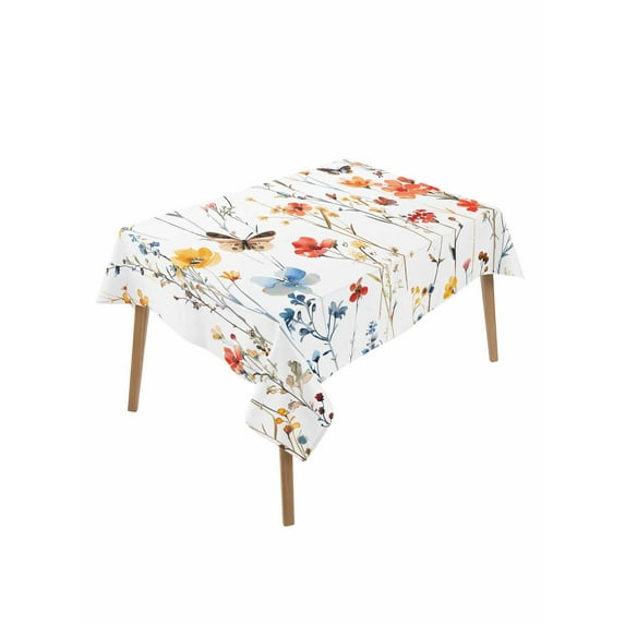 Elegant Spring Floral Rectangle Tablecloth, Watercolor Botanical Butterfly Waterproof & StainResistant Tablecloth, Washable Oil-proof Table Cover for Dining/Party/Wedding/Camping/Buffet 60x102 In