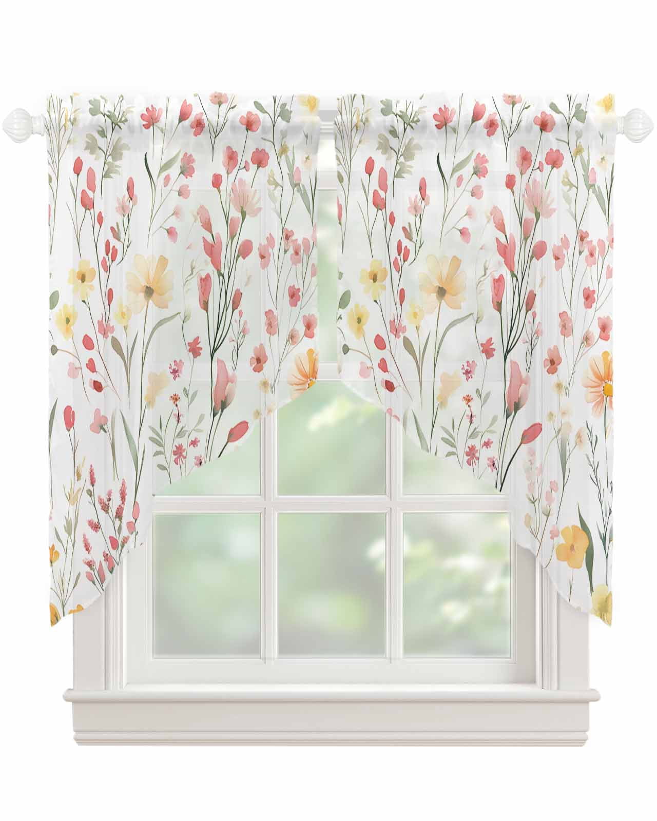 Elegant Spring Floral Swag Valances for Windows, Botanical Summer