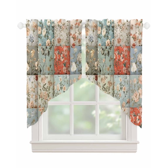 Elegant Spring Floral Swag Valances for Windows, Summer Botanical Farmhouse Rod Pocket Sheer Valances for Large Windows, Swag Toppers Light Filtering for Kitchen Living Room 2 Panels 36''x45''