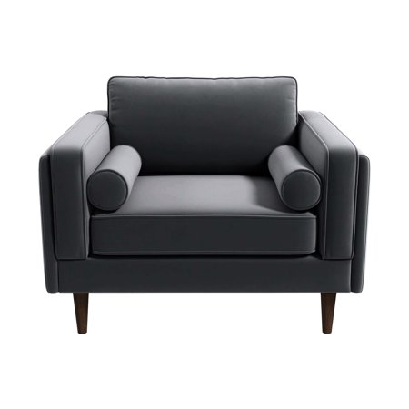 Elegant Square Arms Amber Grey Velvet Chair For Master Suite 35.5 In. Package Depth