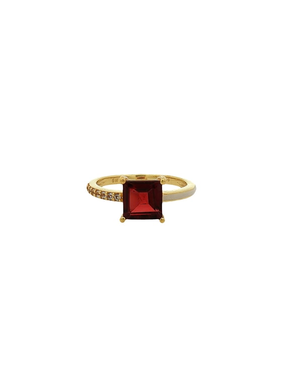Elegant Square Cut Garnet Ring with Sparkling White Topaz Accents in Sterling Silver, Minimal Statement Everyday & Special Occasion Jewelry for Women