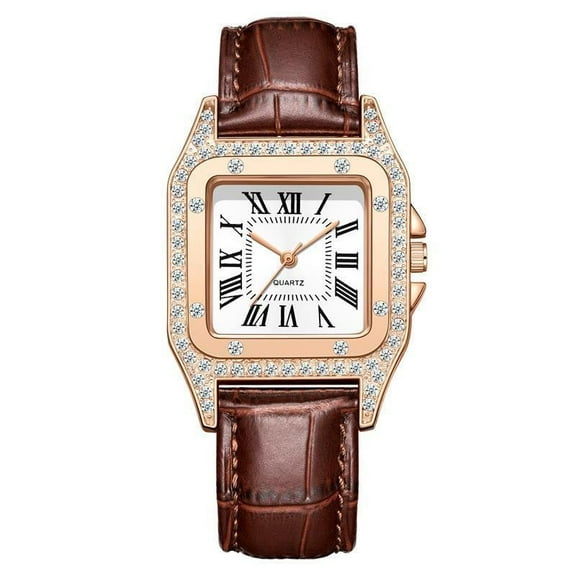 Elegant Square Dial Watch Women Leather Strap Watch Fashion Casual Ladies Quartz Wristwatch Female Bracelet Clocks Crystal Accent Vintage Design for Business Work Party Gift Accessories