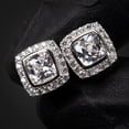 thumbnail image 1 of Elegant Square Halo Brilliant Iced Cushion Cut Cz Sterling Silver Hip Hop Men's Women's Stud Screw Back Earring Icy 5A Cubic Zirconia Unisex Small 10mm Earrings, 1 of 5