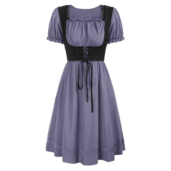 Elegant Square Neck Short Sleeve Dress for Women Stage Performance Show Court Gown Themed Outfit