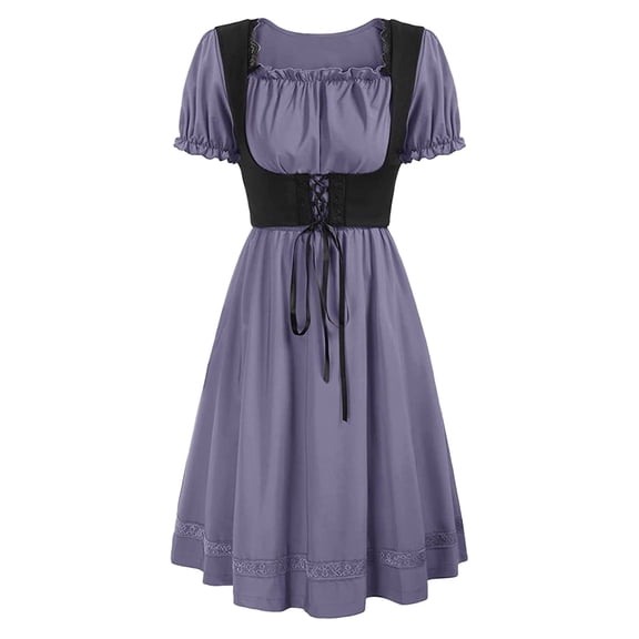 Elegant Square Neck Short Sleeve Dress for Women Stage Performance Show Court Gown Themed Outfit