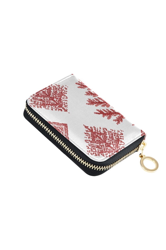 Elegant Square Pattern Christmas Trees Women's Credit Card Holder PU Leather Zipper Wallet RFID Blocking