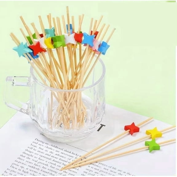 Elegant Square Star Bamboo Skewers Set Eco-Friendly Cocktail, Sushi, BBQ, Sandwich & Burger Skewers for Parties and Gatherings