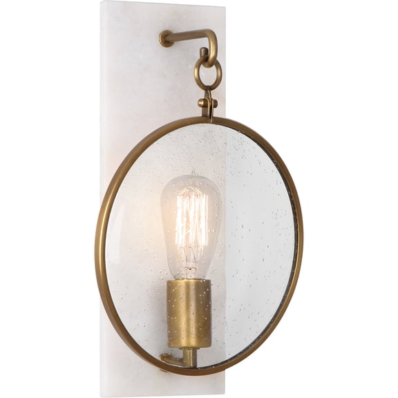 Elegant Srkashlteni Aged Brass Wall Sconce with Alabaster Accents and Clear Seeded Glass Lens - Medium Porcelain E26, 150W Max, UL Listed for Dry Locations