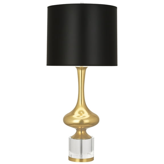 Elegant Srkashlteni Collection Table Lamp - Modern Brass Finish with Crystal Base, Black Parchment Shade, Dimmer Switch, 33.5 Height