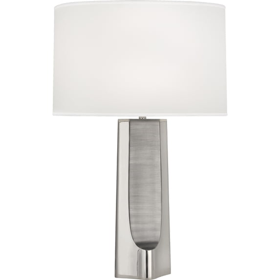 Elegant Srkashlteni Slender Profile Table Lamp - Polished Nickel & Matte Nickel Accent with White Oval Organza Shade | Full Range Dimmer | 120V, 100W Max | UL Listed for Dry Locations