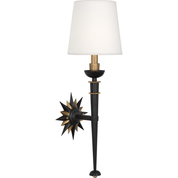 Elegant Srkashlteni Wall Sconce - Deep Patina Bronze Finish with Warm Brass Accents, Oyster Linen Shade, Candelabra Socket - Perfect Lighting Fixture for Any Space