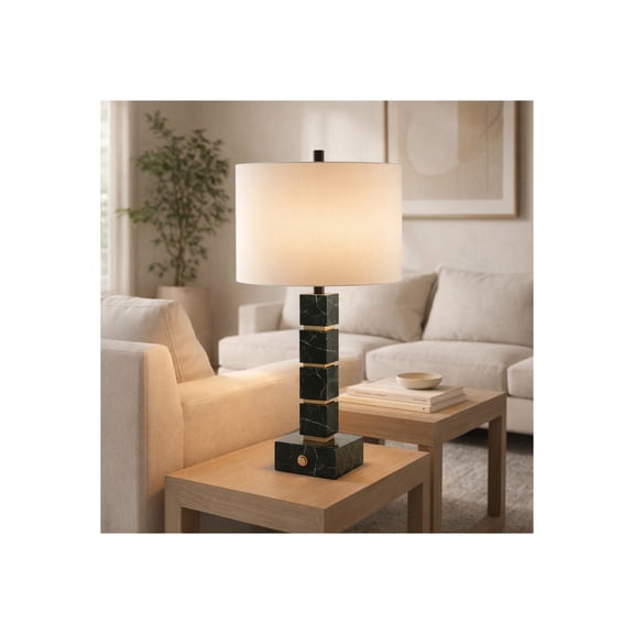 Elegant Stacked Marble Cubes Table Lamp for Home Decor - Contemporary Bedroom Accent for Bedside and Nightstand - Decorative Lamp for Living Room Decor and Office Styling - 27", Green