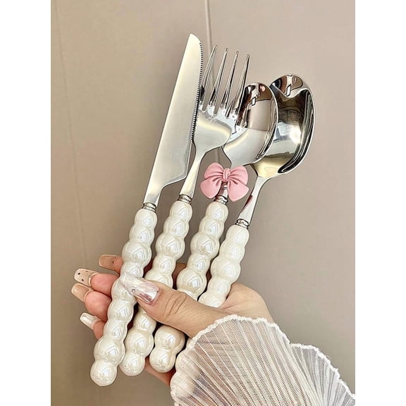 Elegant Stainless Steel Flatware Set With Ceramic Handles 4 Piece Cooking Utensils
