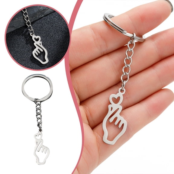Keychain Stainless Steel Heart Pendant for Jewelry Enthusiasts | Finger Ring Charm for School Bag | Modern Korean Style Accessory