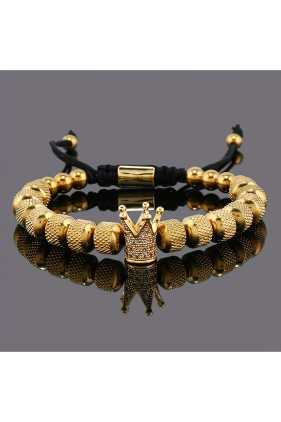 Elegant Stainless Steel Men's Bracelet with Crown Charm - Year-Round Luxury Accessory