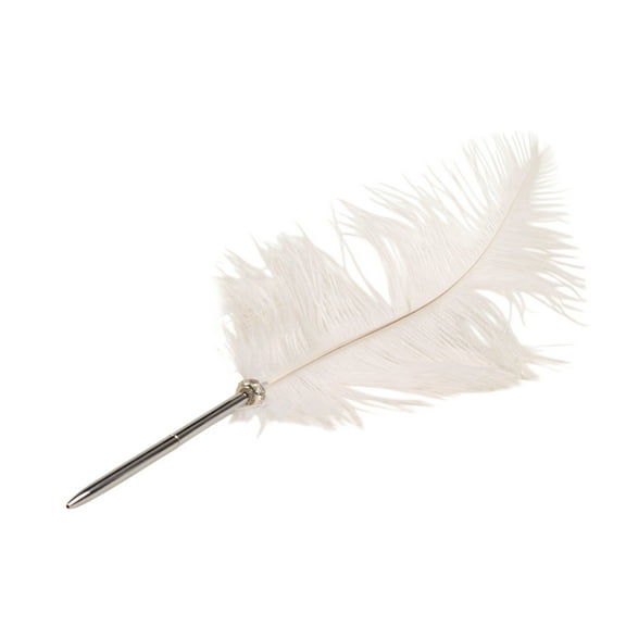 Elegant Stainless Steel Quill Pen for Wedding Guestbooks, Birthday Parties, and Special Event Signatures with Comfortable Ostrich Feather Grip in White