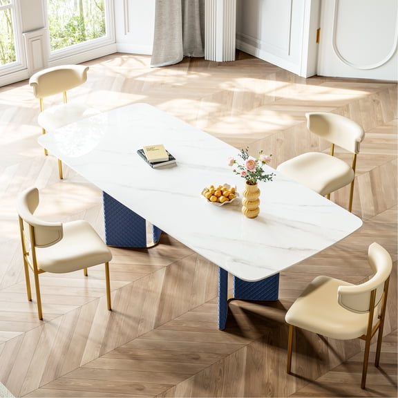 Elegant Stainless Steel Rock Plate Table With Woven Leather - 29.24 In Tall Option Stunning Dining Snow Mountain Stone-like Accents