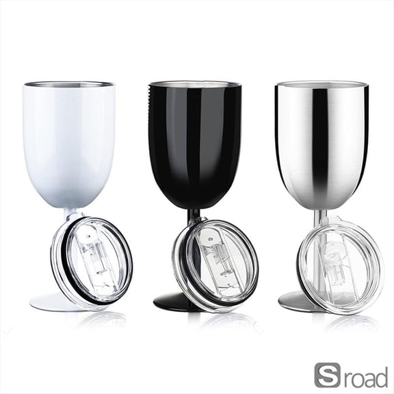 Elegant Stainless Steel Stemmed Wine Glass Set With Lids, 10oz Double Wall Vacuum Insulated Unbreakable Tumblers, Shatter-Resistant Goblets For Chilled Wine & Cocktails (Set Of 3, Black/Silver/White)