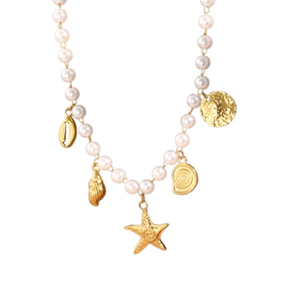 Elegant Starfish Shaped Necklace Featuring Imitation Pearls Accent Lightweight Sturdy Alloy Design Clavicle Chain