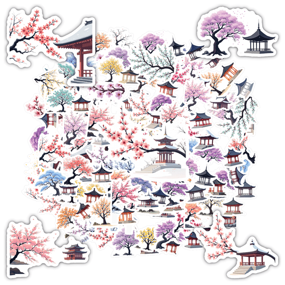 Elegant Stationery Stickers Artistic Graffiti Decals Japanese PVC Sticker for Laptops Suitcase Fridge
