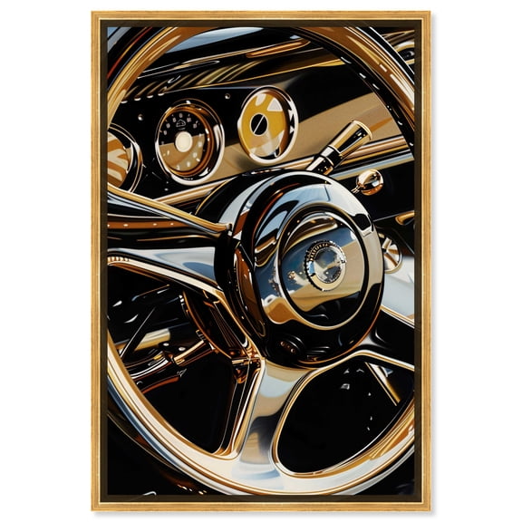 Elegant Steering Wheel Canvas Wall Art by Notoriart, Gold Floater Frame, 37.5" x 55.5"