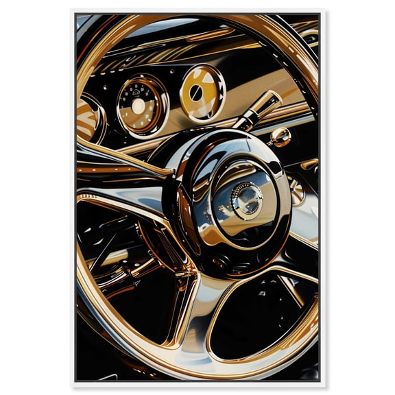 Elegant Steering Wheel Canvas Wall Art by Notoriart, White Floater Frame, 11" x 16"