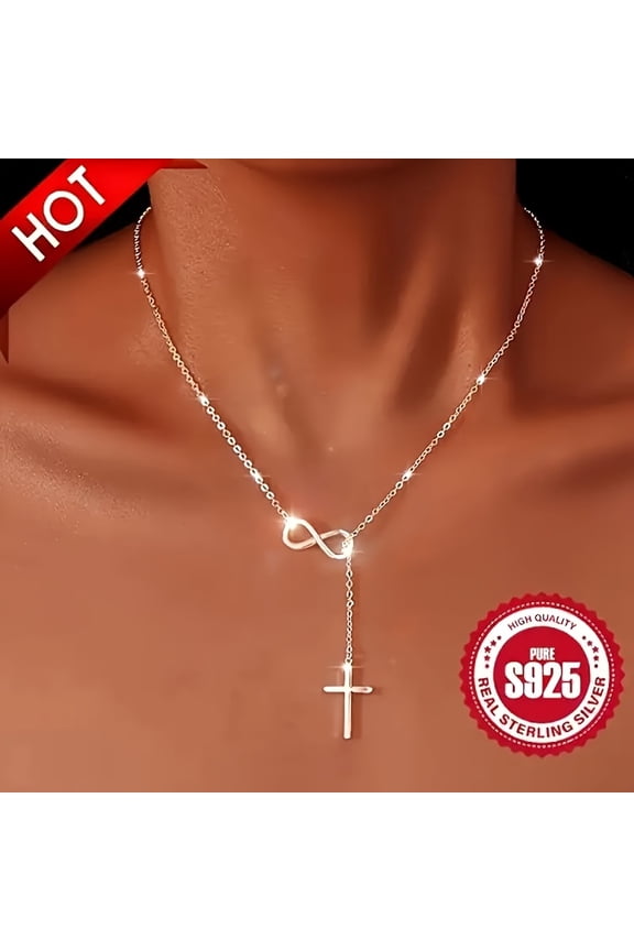 Elegant Sterling Silvery Infinity Cross Pendant Necklace For Women - Hypoallergenic, Sparkling Silvery-Plated, Perfect For Weddings & Special Occasions, Ideal Valentine'S Day Gift