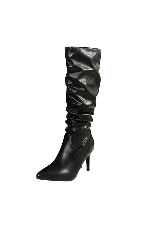 Elegant Stiletto Knee High Boots with Buckle Detail for Women - Fashionable Leather Dress Boots Ideal for Fall and Winter Riding Style