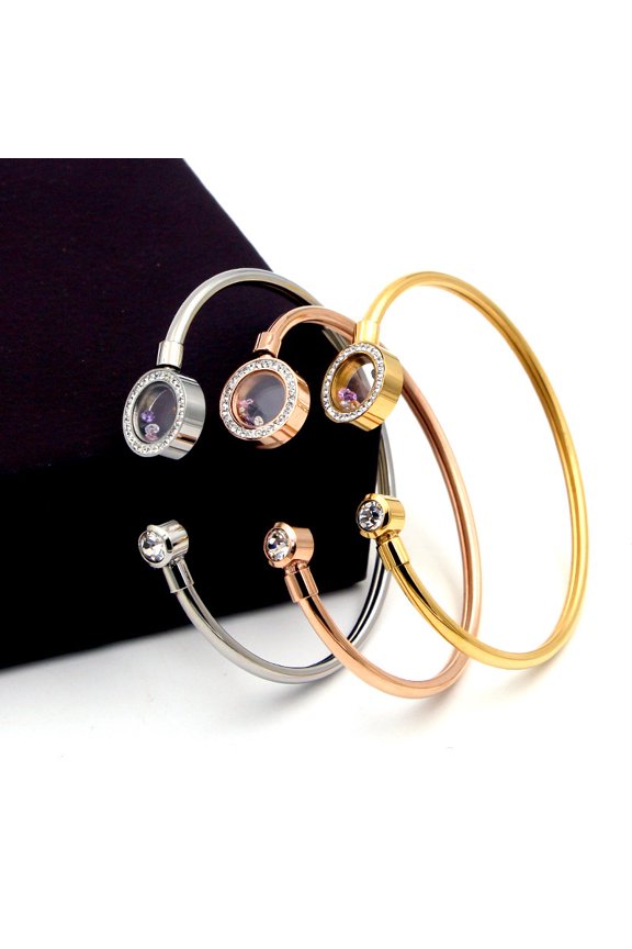 Elegant Stone Support Color Zircon Glass Round Cake Hollow Tube Bracelet