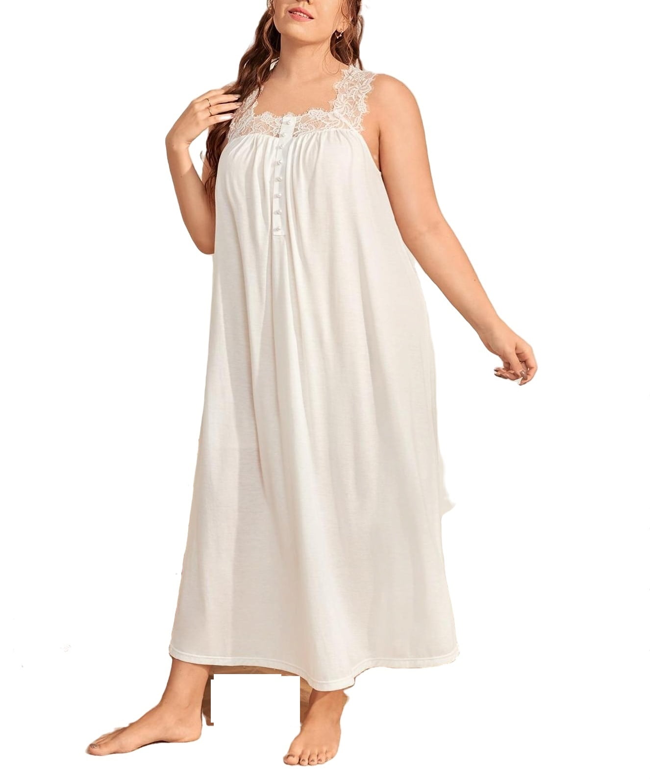 Elegant Straps Nightgowns Sleeveless White Plus Size Nightgowns &  Sleepshirts (Women's)