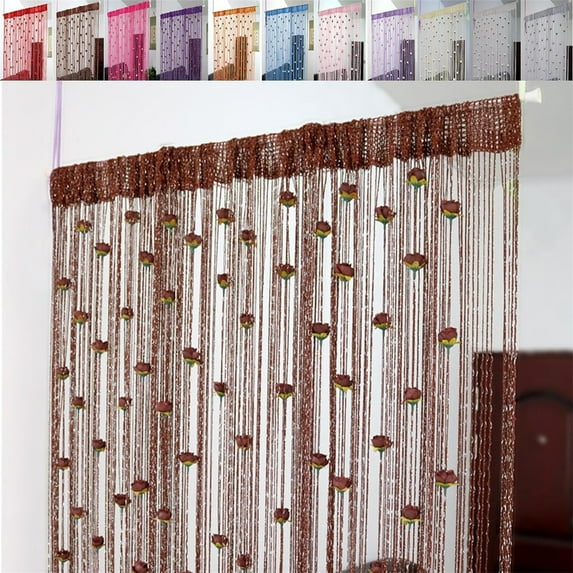 Elegant String Curtain Rose Thread Door Curtain 2024 39x79 Inch Room Divider Decoration Easy Installation and Tassel Design for Home Décor