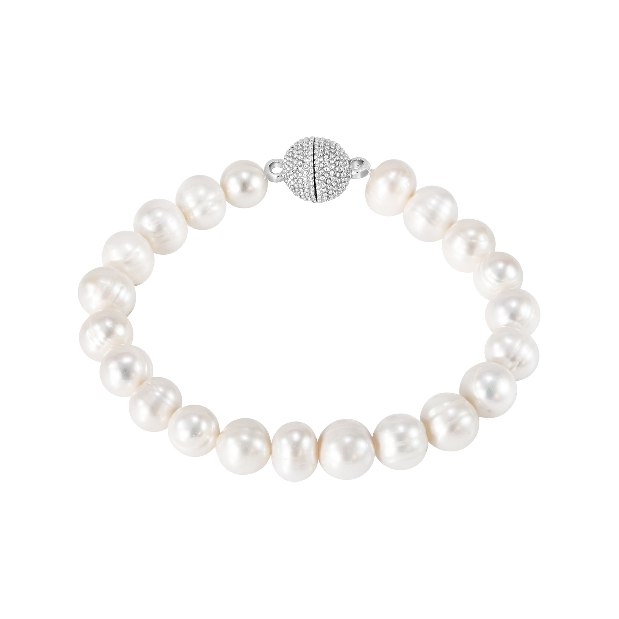 AERAVIDA Elegant String of White Pearls and Sterling Silver Magnetic Clasp Bracelet