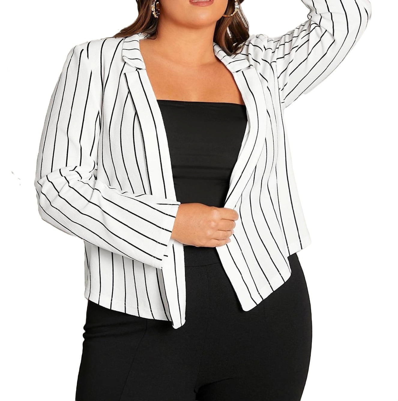 Elegant Striped Lapel Regular Long Sleeve White Plus Size Blazers Women s Walmart