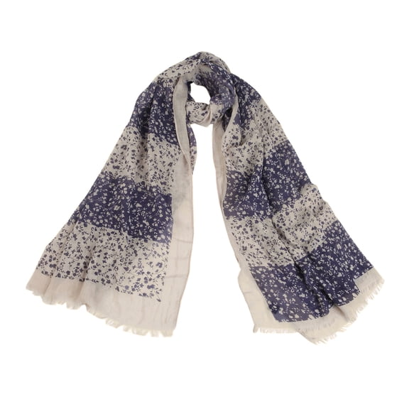 Elegant Striped Vine Leaves Floral Design Frayed End Scarf Wrap