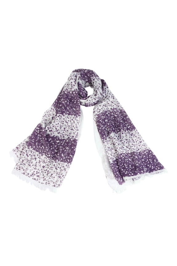 Elegant Striped Vine Leaves Floral Design Frayed End Scarf Wrap